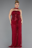 Abendkleid in Übergröße Lang Perlenbesetzt Weinrot ABU5495