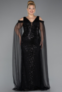 Abendkleid in Übergröße Lang Perlenbesetzt Schwarz ABU5498