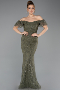 Abendkleid Lang Perlenbesetzt Khaki ABU5547