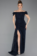 Abendkleid Lang Guipure Spitze Marineblau ABU5553