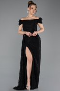 Abendkleid Lang Guipure Spitze Schwarz ABU5553