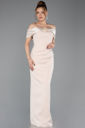 Schulterfreies Langes Abendkleid Beige ABU5562