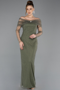Khaki Abendkleid Perlenbesetzt Lang ABU5550