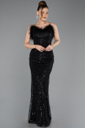 Abendkleid Lang Perlenbesetzt Schwarz ABU5590