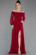 Abendkleid in Übergröße Lang Chiffon Weinrot ABU5592