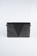 Portfolio-Handtasche Wildleder Schwarz-Silber KC414