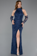 Abendkleid im Meerjungfrau-Stil Lang Spitze Marineblau ABU5598