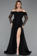 Standesamtkleid Lang Chiffon Schwarz ABU5602