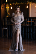 Abendkleid Lang Spitze Nerzbraun ABU5604