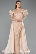 Gold Abendkleid Perlenbesetzt Lang ABU5154