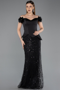 Abendkleid Lang Perlenbesetzt Schwarz ABU5616