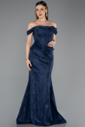 Abendkleid Lang Spitze Marineblau ABU5609