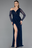 Standesamtkleid Lang Spitze Marineblau ABU5618