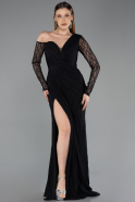 Standesamtkleid Lang Spitze Schwarz ABU5618