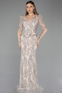 Abendkleid Lang Schuppig Beige ABU5621