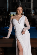 Standesamtkleid Lang Spitze Weiß ABU5618