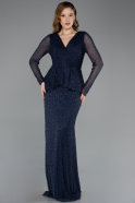 Abendkleid Lang Perlenbesetzt Marineblau ABU5648