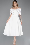 Abendkleid Midi Weiß ABK2523