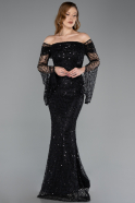 Abendkleid im Meerjungfrau-Stil Lang Schuppig Schwarz ABU5623