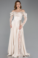 Beige Standesamtkleid Satin Lang ABU5054