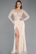 Beige Standesamtkleid Spitze Lang ABU5618