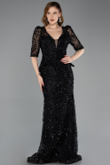 Schwarz Abendkleid Schuppig Lang ABU5621