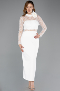 Partykleid Midi Spitze Weiß ABK2513