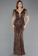 Abendkleid Lang Perlenbesetzt Braun ABU5637