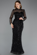 Abendkleid in Übergröße Lang Perlenbesetzt Schwarz ABU5643