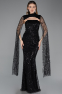 Abendkleid Lang Perlenbesetzt Schwarz ABU5652