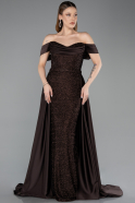 Braun Abendkleid Perlenbesetzt Lang ABU5542