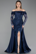 Abendkleid Lang Spitze Marineblau ABU5653