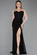 Standesamtkleid Lang Guipure Spitze Schwarz ABU5642