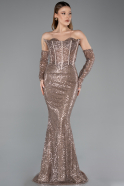Abendkleid Lang Perlenbesetzt Kupfer ABU5659