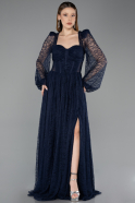 Marineblau Abendkleid Spitze Lang ABU5334