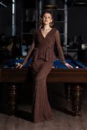 Abendkleid Lang Perlenbesetzt Braun ABU5648