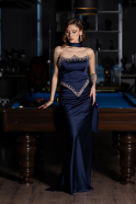 Abendkleid im Meerjungfrau-Stil Lang Satin Marineblau ABU5644