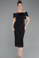 Partykleid Midi Perlenbesetzt Schwarz ABK2461