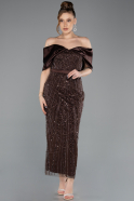 Braun Partykleid Perlenbesetzt Midi ABK2453