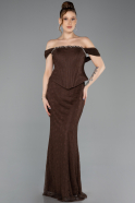 Abendkleid im Meerjungfrau-Stil Lang Spitze Braun ABU5685