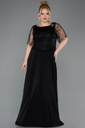 Kleider in Großen Größen Lang Chiffon Schwarz ABU5554