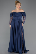 Kleider in Großen Größen Lang Satin Marineblau ABU5261