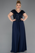 Abendgarderobe in Großen Größen Lang Chiffon Marineblau ABU5651