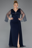 Abendgarderobe in Großen Größen Lang Chiffon Marineblau ABU5624