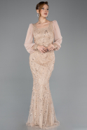 Abendkleid Lang Perlenbesetzt Gold ABU5695