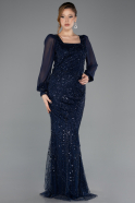 Abendkleid Lang Perlenbesetzt Marineblau ABU5695