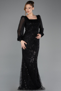 Abendkleid in Übergröße Lang Perlenbesetzt Schwarz ABU6292
