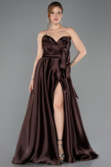 Braun Abendkleid Satin Lang ABU4774
