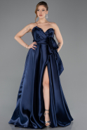 Marineblau Abendkleid Satin Lang ABU4774