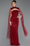 Weinrot Abendkleid Perlenbesetzt Lang ABU5652